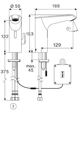 Alva Forta Waschtischarm. Chrom H:15,3cm berührungslos, Mischw., 4x1,5 BatterieAA - AQARFOWTMB6