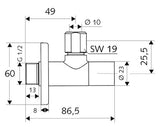 Alva Varia Design-Eckventil 1/2" mit Rosette, Chrom - AQARVADEV3