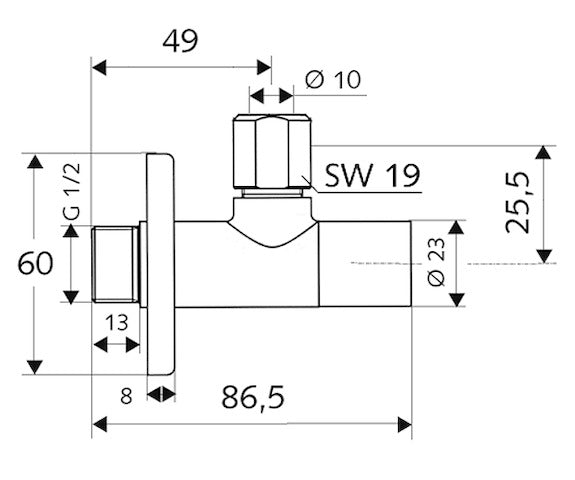 Alva Varia Design-Eckventil 1/2" mit Rosette, Chrom - AQARVADEV3