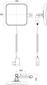 Alva Varia Kosmetikspiegel 5-fach LED, eckig 20,9cm,Gelenk.Kabel,Schwarz - AQBMVAKSPB6S