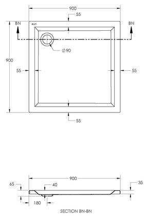Alva Una 1.0 Acryl Brausetasse 90x90x6,5cm, Weiß ohne Füße - AQBT90F1