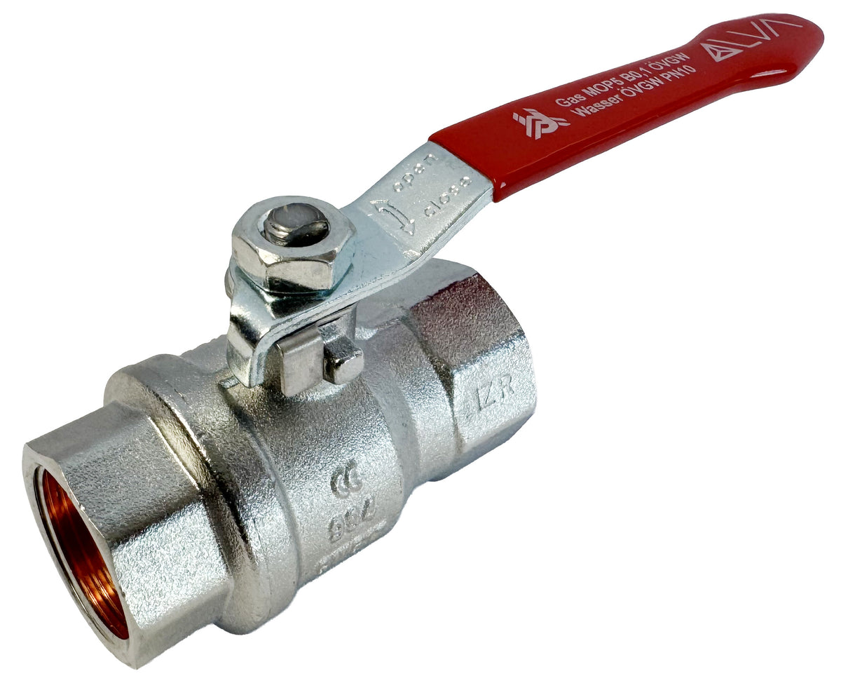ALVA Kugelhahn Universal MS 3/8" IG/IG ÖVGW Gas + TW Hebelgr. St verz. rot PN40