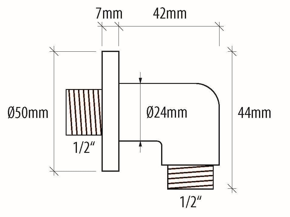 Alva Varia Wandanschlussbogen 1/2" mit RV und Rosette, Chrom - AQARVAWABRV2
