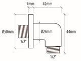 Alva Varia Wandanschlussbogen 1/2" mit RV und Rosette, Chrom - AQARVAWABRV2