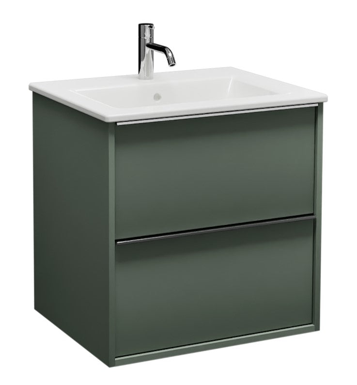 Alva Pura 1.0 Unterschrank m. Keramik-WT 2 Auszüge, 62x62x49cm, Rauchgrün Matt - AQBMPUWTUSK1RG