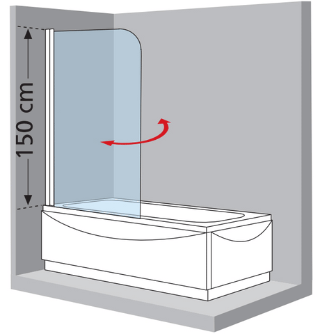 Alva Varia Wannenwand 1-teilig 150x80cm, Glas ESG, Weiß - AQDUVA2W