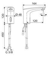 Alva Waschtisch-Armatur, Elektronisch, HD-K - Hochdruck Kaltwasser / vorgemischtes Wasser, Infrarot, Batteriefach 6 V, Schutzklasse IP 65, G 3/8 IG, chrom - AQARFOWTKB1