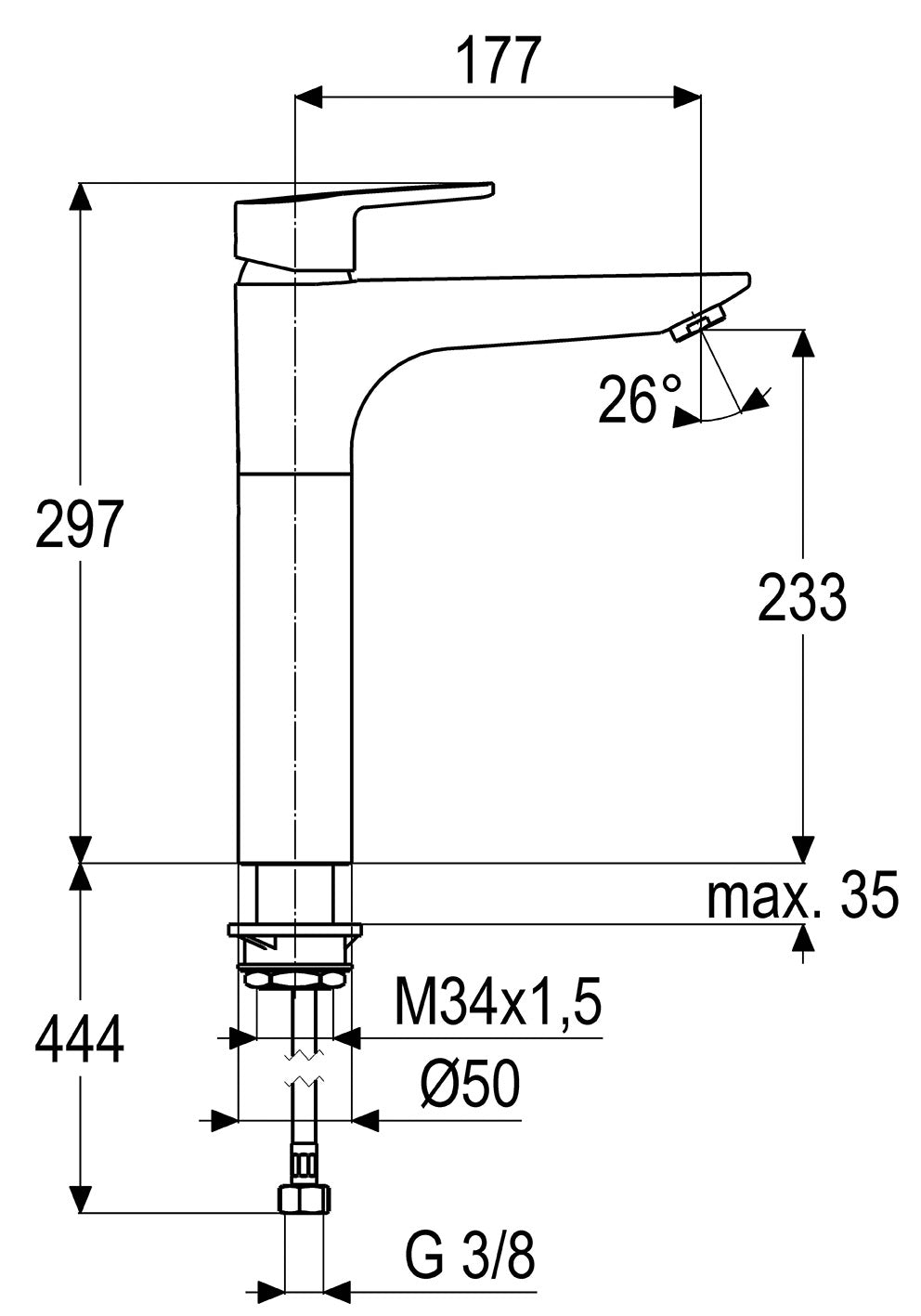 Alva Aura Waschtischarmatur XL mit Druckkn.-Garn., Höhe 29,7cm, Chrom - AQARAUWTXL2