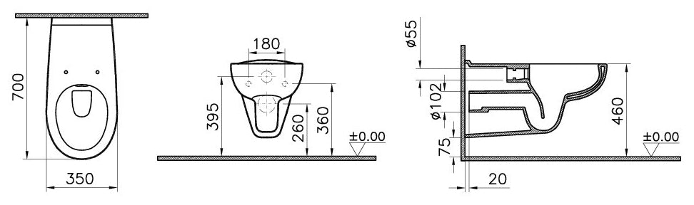 Alva Idea Wand-WC Tiefspüler Barrieref., Ausl. 70cm, spülrandlos,Weiß - AQBFIDWWCTS