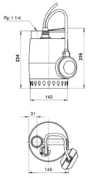 GRUNDFOS Grundfos Kellerentw.Pumpe KP350A1 m.Schwimmerschalter  – 013N1800