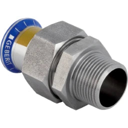 GEBERIT GE Mapress ES Gas Transition Fitting UeWM CrNi, flat sealing d22mm x R3/4 - 34435