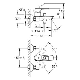 GROHE Grohe EH-Wannenbatterie BauLoop 23602_1 Wandmontage eigensicher chrom   – 23 602 001