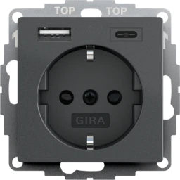 GIRA SCHUKO SH USB Power Supply 2-gang Type A/C System 55 Anthracite – 245928