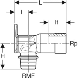 GEBERIT GE Mepla Angle fitting AG MF 90 deg. RMF1/2 x Rp1/2 - 602.285.00.1