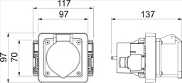 OBO CEE Device Installation Box with CEE Socket 1 6 A 118x98x125 Polyamide Graphite Black R - 6119483