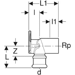 GEBERIT GE Mapress Kupfer Anschlusswinkel 90 Gr. d18mm x Rp1/2, L3,6cm  – 63460