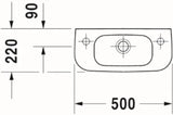 DURAVIT Duravit D-Code Handrinse Basin 500x220mm with Overflow, 1 Tap Hole, Right, White - 7065000082