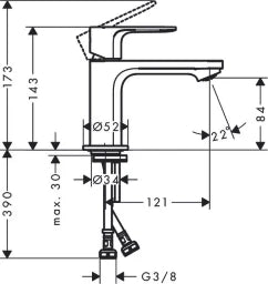 HANSGROHE HG Rebris S 80 Single Lever Basin Mixer CoolStart without pull rod, chrome – 72514000
