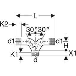 GEBERIT GE PE Hosen-T nur f.senkr. Einbau d 110/110/110mm m.Anschlussb. 367458   – 367.458.16.1