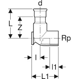 GEBERIT GE Mapress Stainless Steel Gas Adaptor Elbow 90 Deg. d22mm x Rp3/4 – 34138