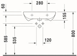 DURAVIT Duravit D-Code Waschtisch Vital 600mm mit ÜL, mit HLB, 1 HL, weiß  – 23126000002