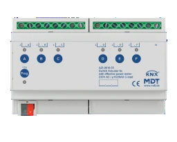 MDT Schaltaktor 6-fach, 8TE, REG, 16/20 A, 2 30 V AC, mit Wirkleistungszähler, 200 µF  – AZI-0616.03