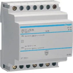HAGER Sicherheitstrafo 230V/12+24V 25VA 4PLE  – ST312
