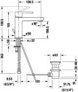 DURAVIT Duravit B.2 EH-Waschtischmischer M mit Zugst.,Höhe 165 Ausladung 138,5mm   – B21020001010