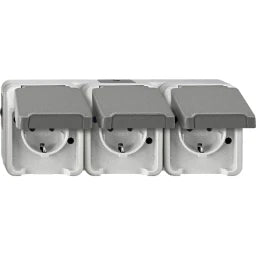 Merten SCHUKO Triple Socket Outlet, horizontal arrangement, light gray, AQUASTAR – MEG2391-8029
