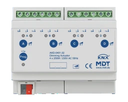 MDT KNX 4-gang Universal Dimming Actuator with Power Meter REG – AKD-0401.02