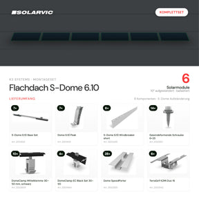K2 SYSTEMS Montageset Flachdach S-Dome 6.10 – 6 Solarmodule: Lieferumfang Komplettset